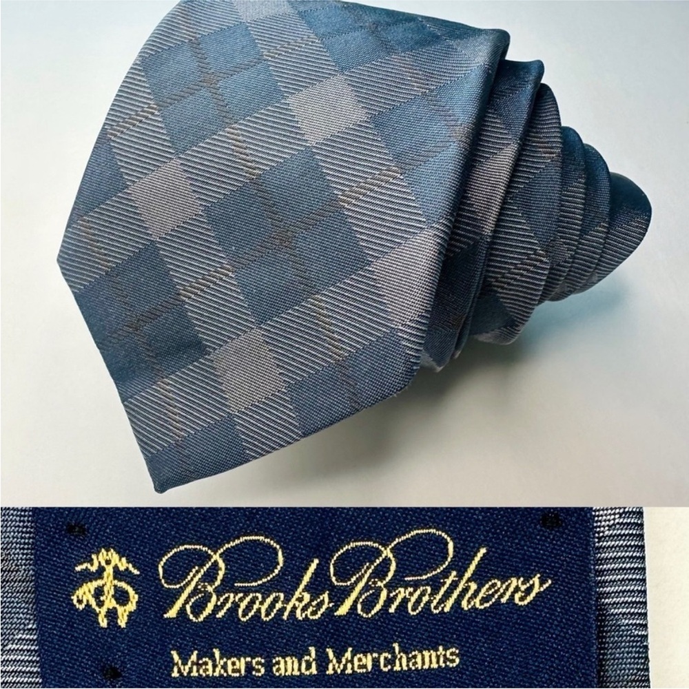 BROOKS BROTHERS Makers & Merchants Skinny/Slim Blue Checkered Silk Tie, 2.75”